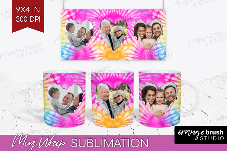 Tie Dye Photo Mug Wrap PNG - Rainbow Picture Frame Mug