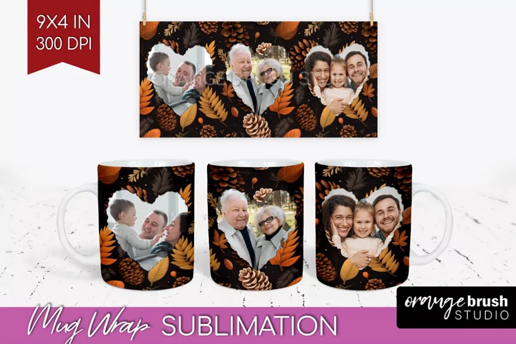 Fall Photo Frame Mug Wrap - Autumn Mug Sublimation