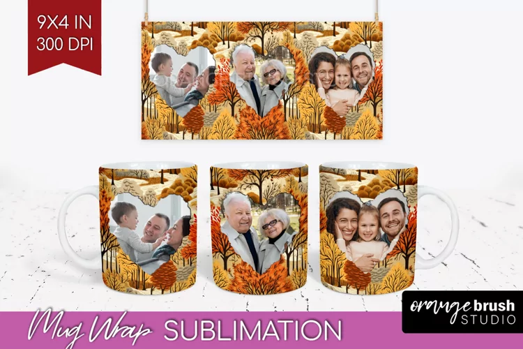 Fall Photo Frame Mug Wrap - Autumn Mug Sublimation