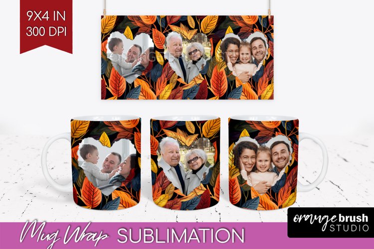 Fall Photo Frame Mug Wrap - Autumn Mug Sublimation example image 1