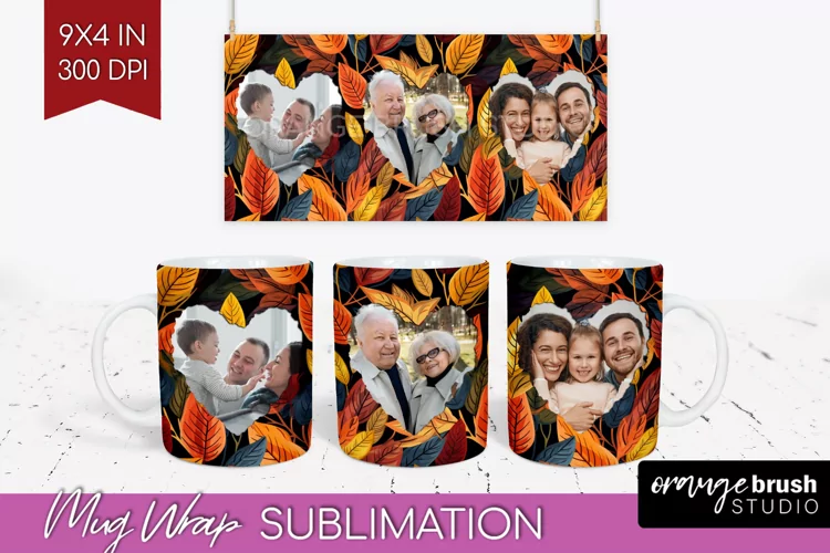 Fall Photo Frame Mug Wrap - Autumn Mug Sublimation
