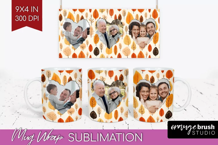 Fall Photo Frame Mug Wrap - Autumn Mug Sublimation