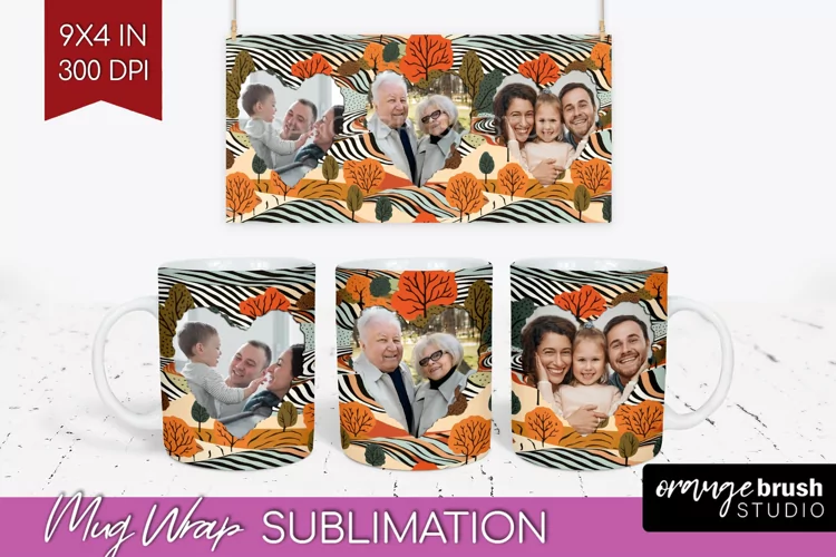 Fall Photo Frame Mug Wrap - Autumn Mug Sublimation