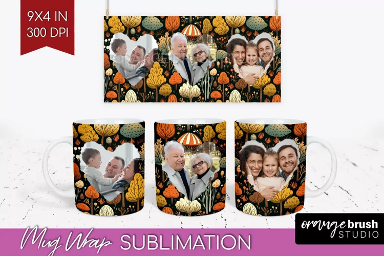 Fall Photo Frame Mug Wrap - Autumn Mug Sublimation