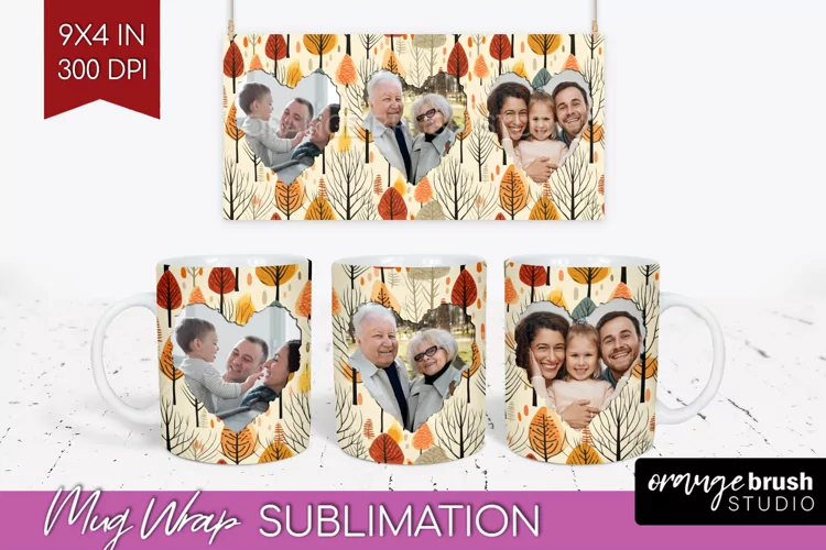 Fall Photo Frame Mug Wrap - Autumn Mug Sublimation