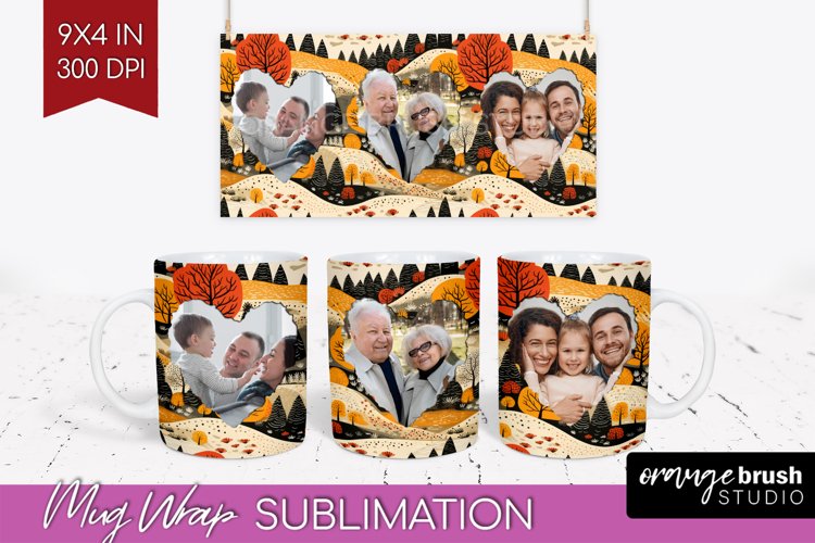 Fall Photo Frame Mug Wrap - Autumn Mug Sublimation example image 1