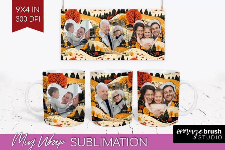 Fall Photo Frame Mug Wrap - Autumn Mug Sublimation
