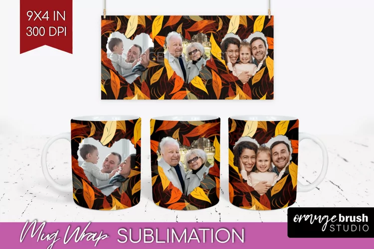 Fall Photo Frame Mug Wrap - Autumn Mug Sublimation