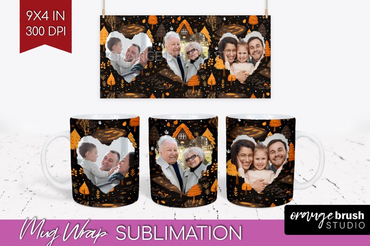 Fall Photo Frame Mug Wrap - Autumn Mug Sublimation example image 1