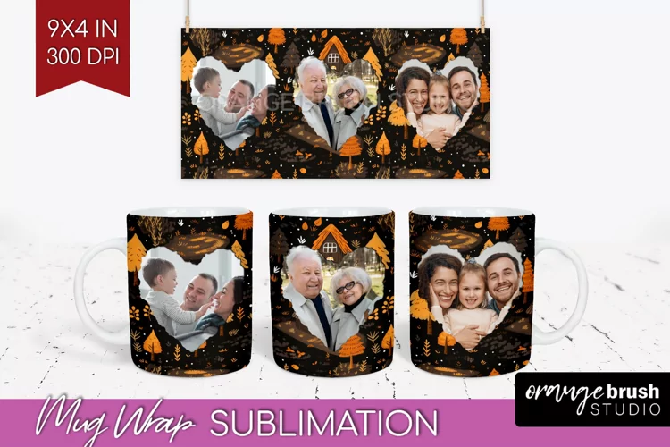 Fall Photo Frame Mug Wrap - Autumn Mug Sublimation