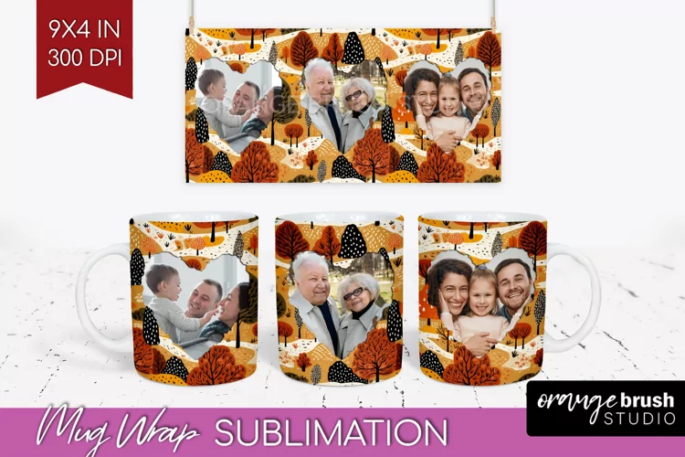 Fall Photo Frame Mug Wrap - Autumn Mug Sublimation