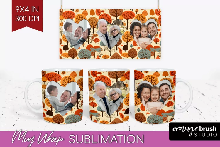 Fall Photo Frame Mug Wrap - Autumn Mug Sublimation