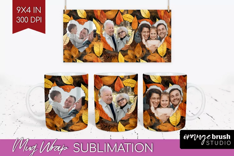 Fall Photo Frame Mug Wrap - Autumn Mug Sublimation