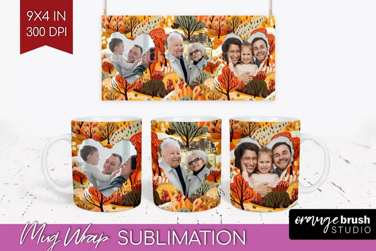 Fall Photo Frame Mug Wrap - Autumn Mug Sublimation