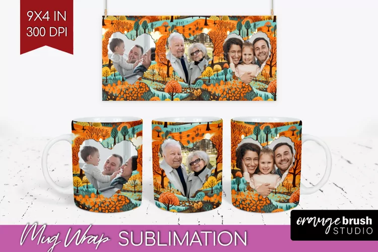 Fall Photo Frame Mug Wrap - Autumn Mug Sublimation