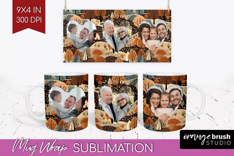 Fall Photo Frame Mug Wrap - Autumn Mug Sublimation