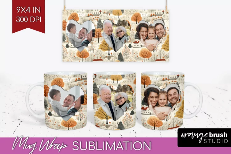 Fall Photo Frame Mug Wrap - Autumn Mug Sublimation