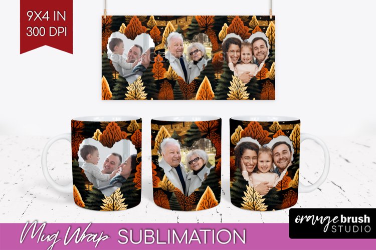 Fall Photo Frame Mug Wrap - Autumn Mug Sublimation example image 1