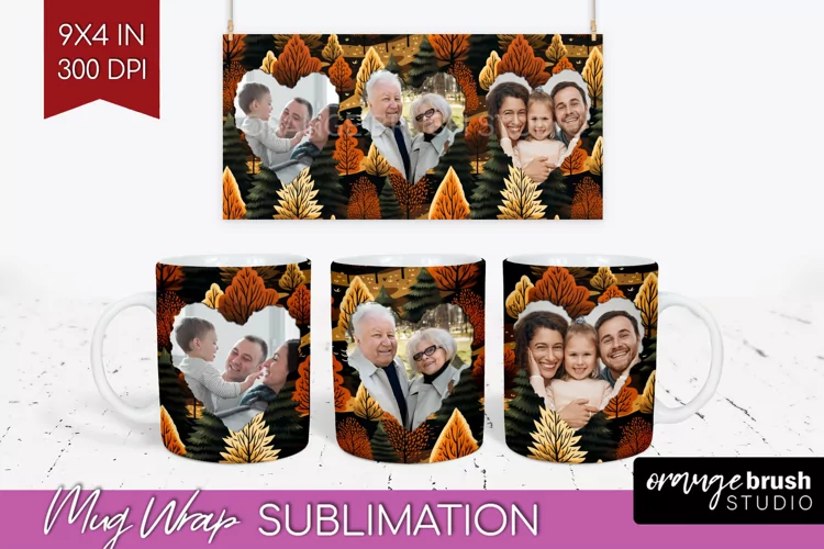 Fall Photo Frame Mug Wrap - Autumn Mug Sublimation