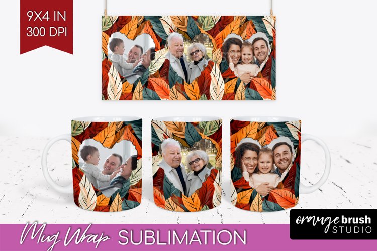 Fall Photo Frame Mug Wrap - Autumn Mug Sublimation example image 1