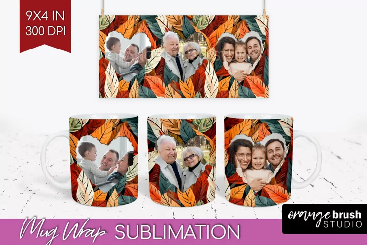 Fall Photo Frame Mug Wrap - Autumn Mug Sublimation