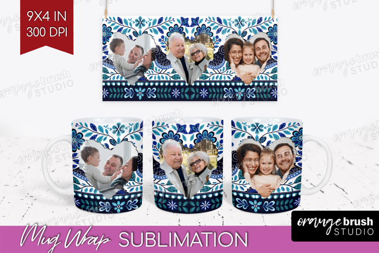 Folk Flowers Photo Mug Wrap PNG - Floral Picture Frame Mug