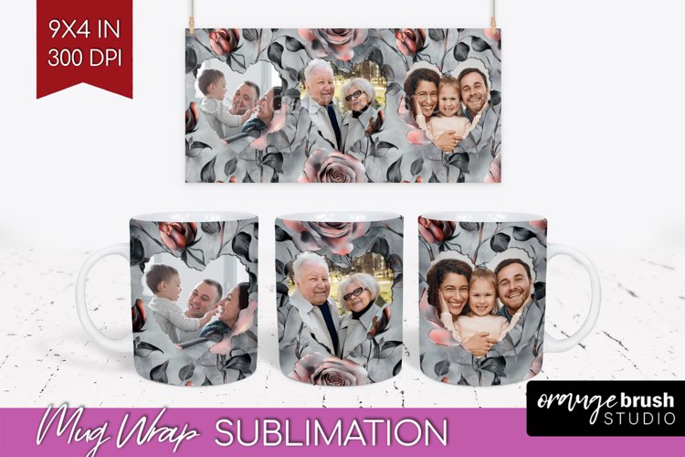 Rose Photo Mug Wrap PNG - Floral Picture Frame Mug