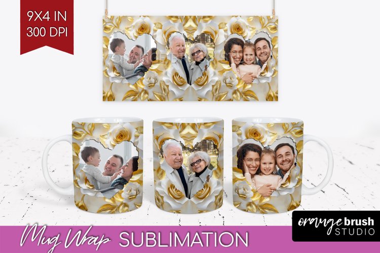 Rose Photo Mug Wrap PNG - Floral Picture Frame Mug
