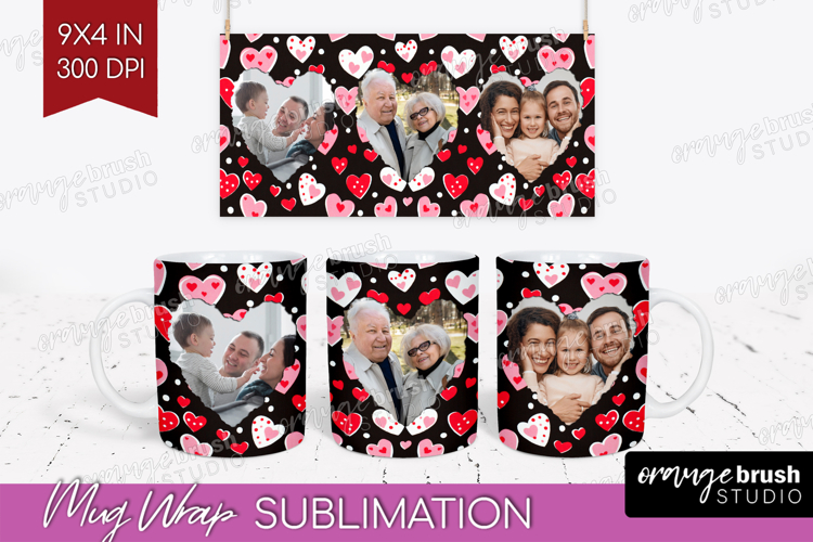 Heart Pattern Photo Mug Wrap PNG - Valentines Day Picture