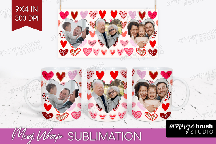Heart Pattern Photo Mug Wrap PNG - Valentines Day Picture