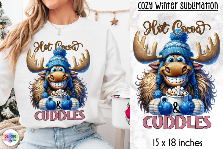 Cute Winter Animal Sublimation, Hot Cocoa Quote PNG, Cozy
