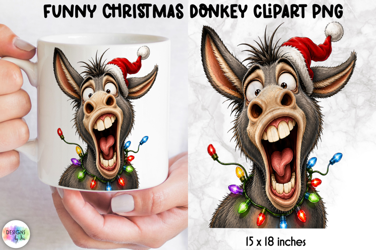 Crazy Christmas Donkey PNG, Funny Holiday Clipart