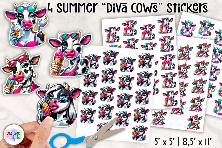 Summer Cows Stickers PNG, Cute and Stylish Cow Clipart