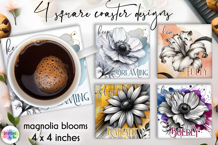 Floral Motivational Coaster Designs, Inspirational Quotes