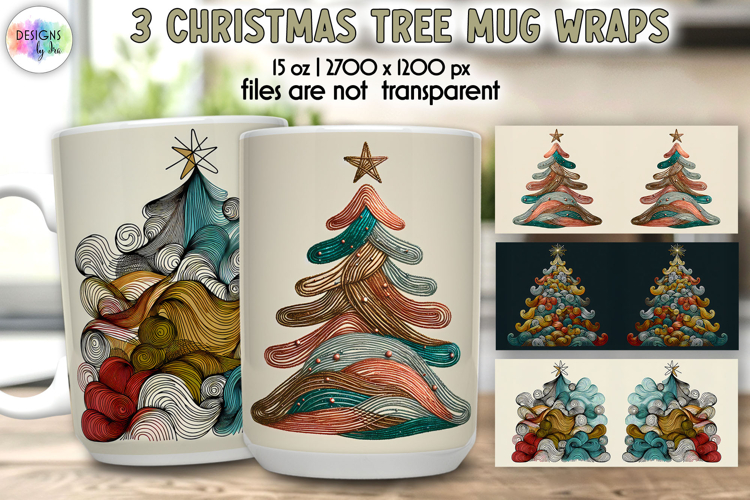 Christmas Tree Mug Wraps, 15 oz Christmas Tree Mug Wrap PNG