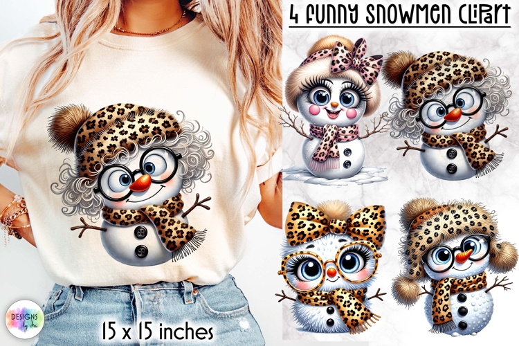 Funny Leopard Print Snowman Clipart, Christmas Snowman PNG
