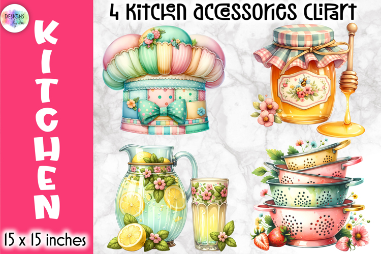 Vintage Kitchen Accessories Clipart, Retro Cooking & Baking