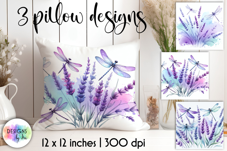 Lavender Watercolor Floral Illustration with Dragonflies