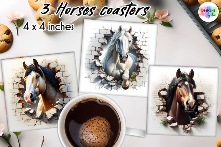 3D Horse Coasters, Wall Break Horse Art, Printable Coaster