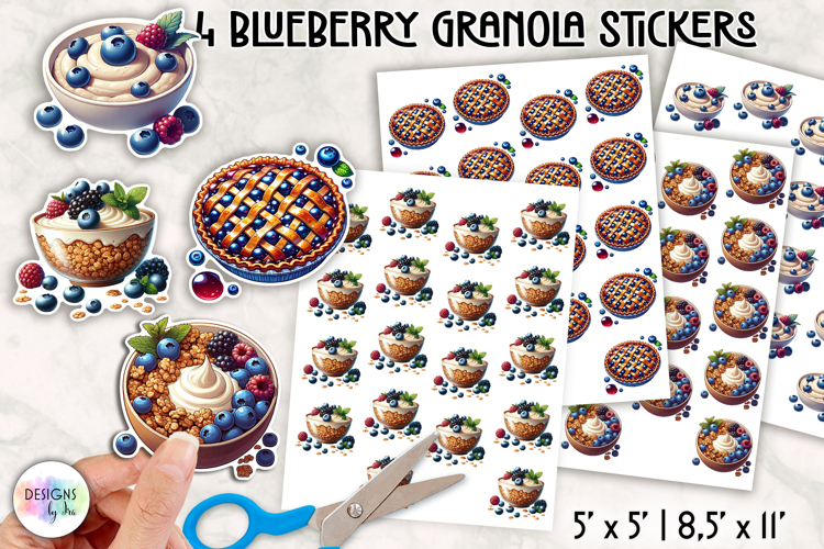 Blueberry Granola Bowl Sticker, Blueberry Breakfast Sticker