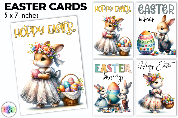 Easter Bunny Greeting Cards Cute Boho Printable, Hippie PNG