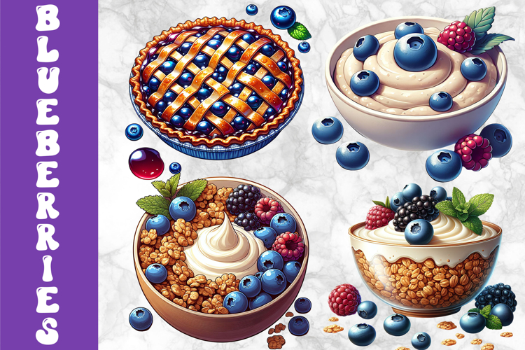 Blueberry Granola Breakfast Clipart