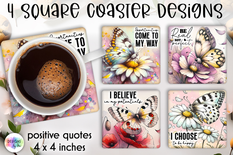 Spring Floral Coaster Sublimation, Positive Quotes Coasters