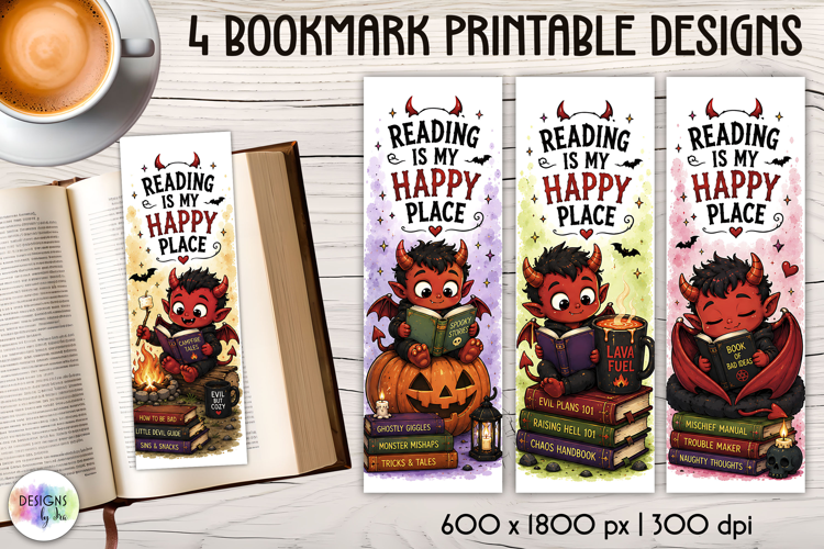Cute Devil Reading Bookmarks, Halloween Printable