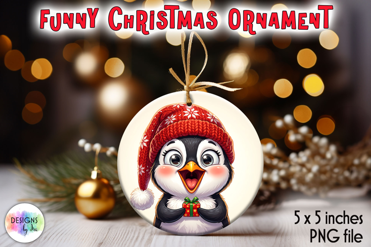 Christmas Ornament Sublimation, Cute Christmas Penguin PNG