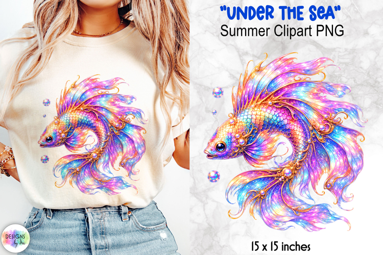 Holographic Summer Clipart, Fantasy Betta Fish PNG