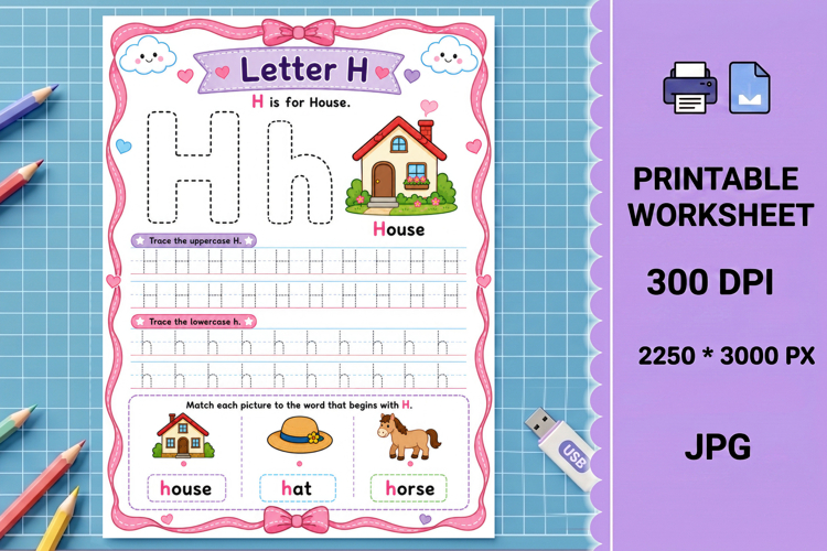 Letter h letters printable alphabet tracing worksheet