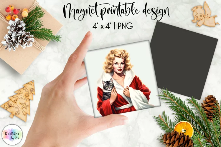 Watercolour Christmas Magnet | Vintage Pinup Girls Christmas