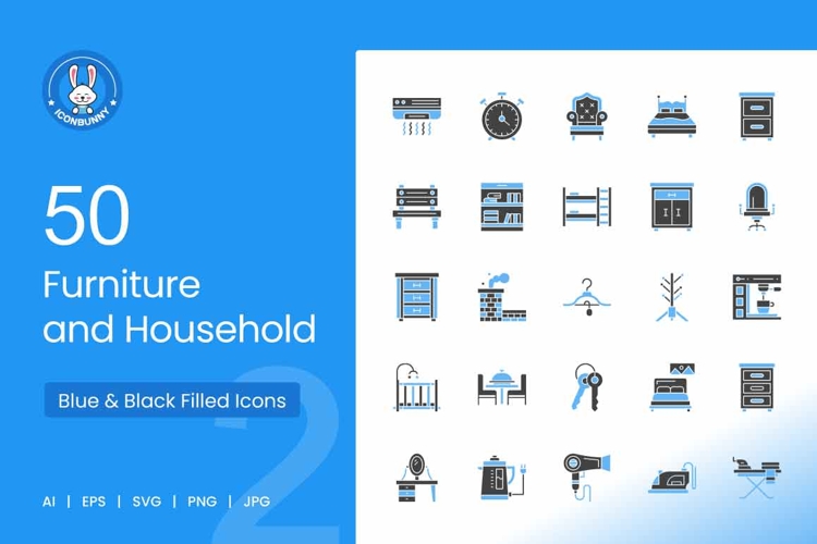 Furniture & Household Blue & Black Icons