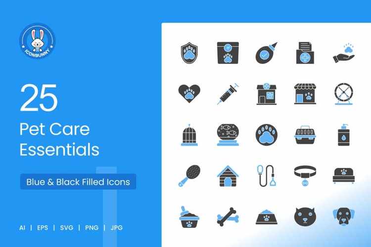 Pet Care Essentials Blue & Black Icons